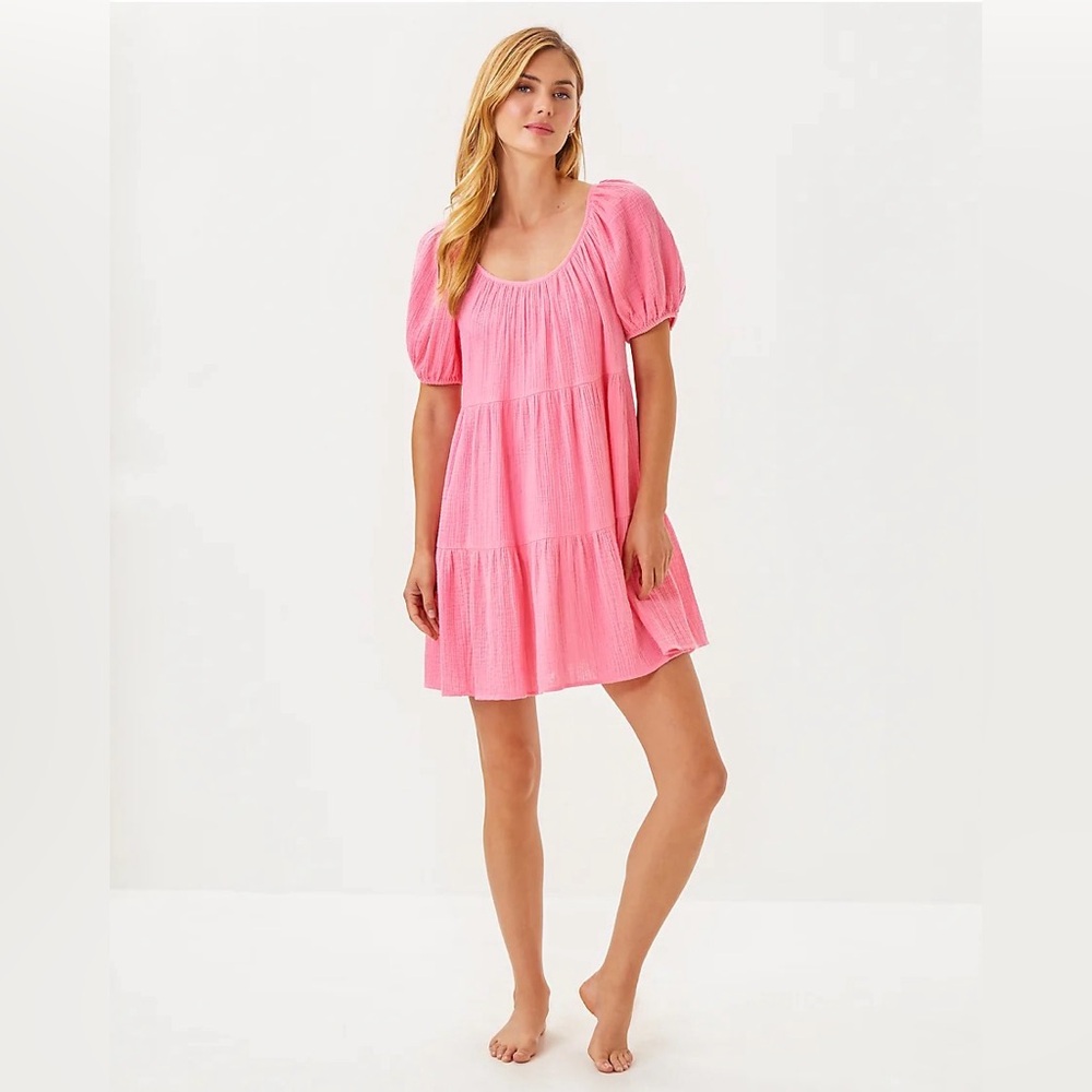 NWT Lilly Pulitzer Zemini Crinkled Mini Dress Beach Cover-up Pink Size XS